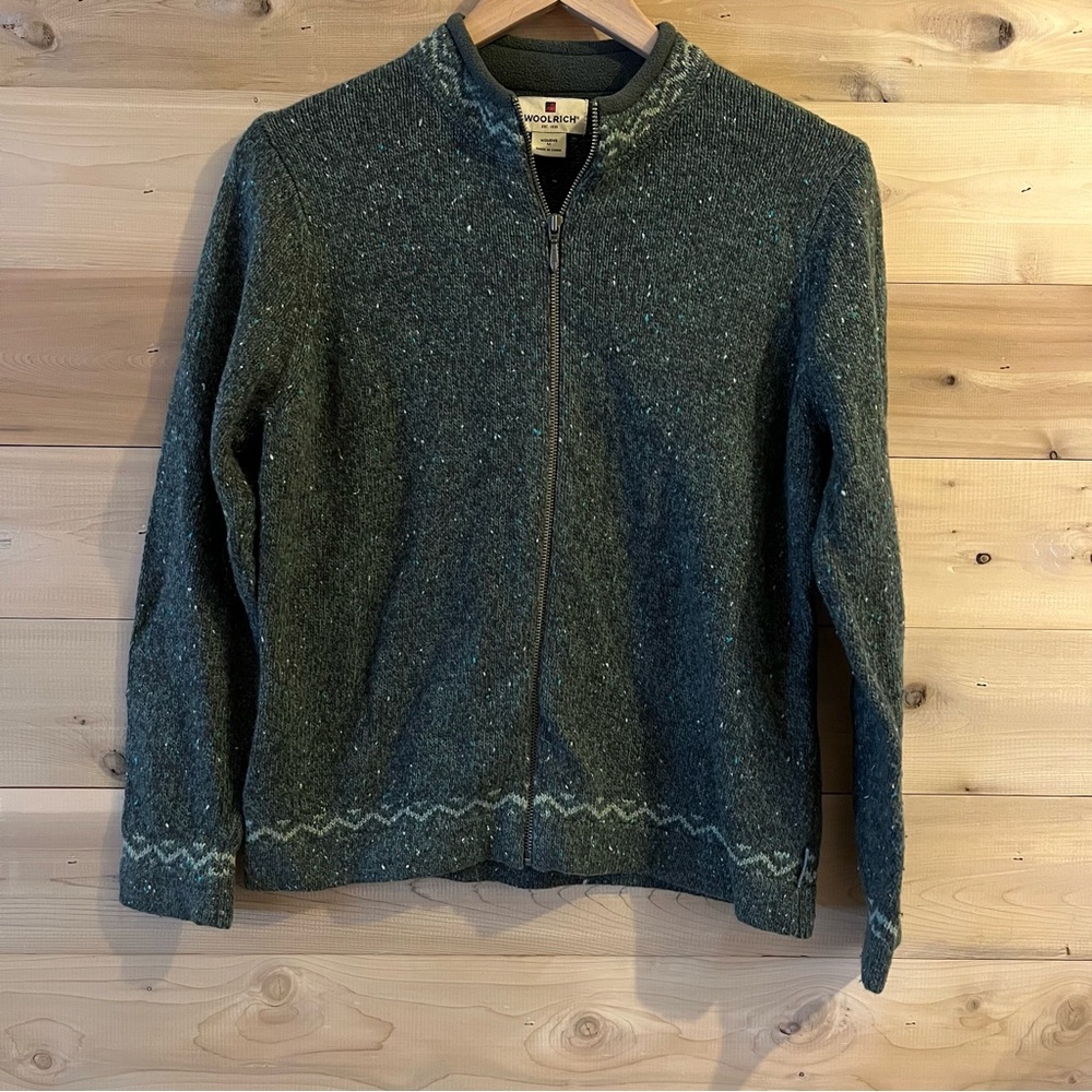 Woolrich Vintage green zip down Ramie/ Wool blend cardigan sweater